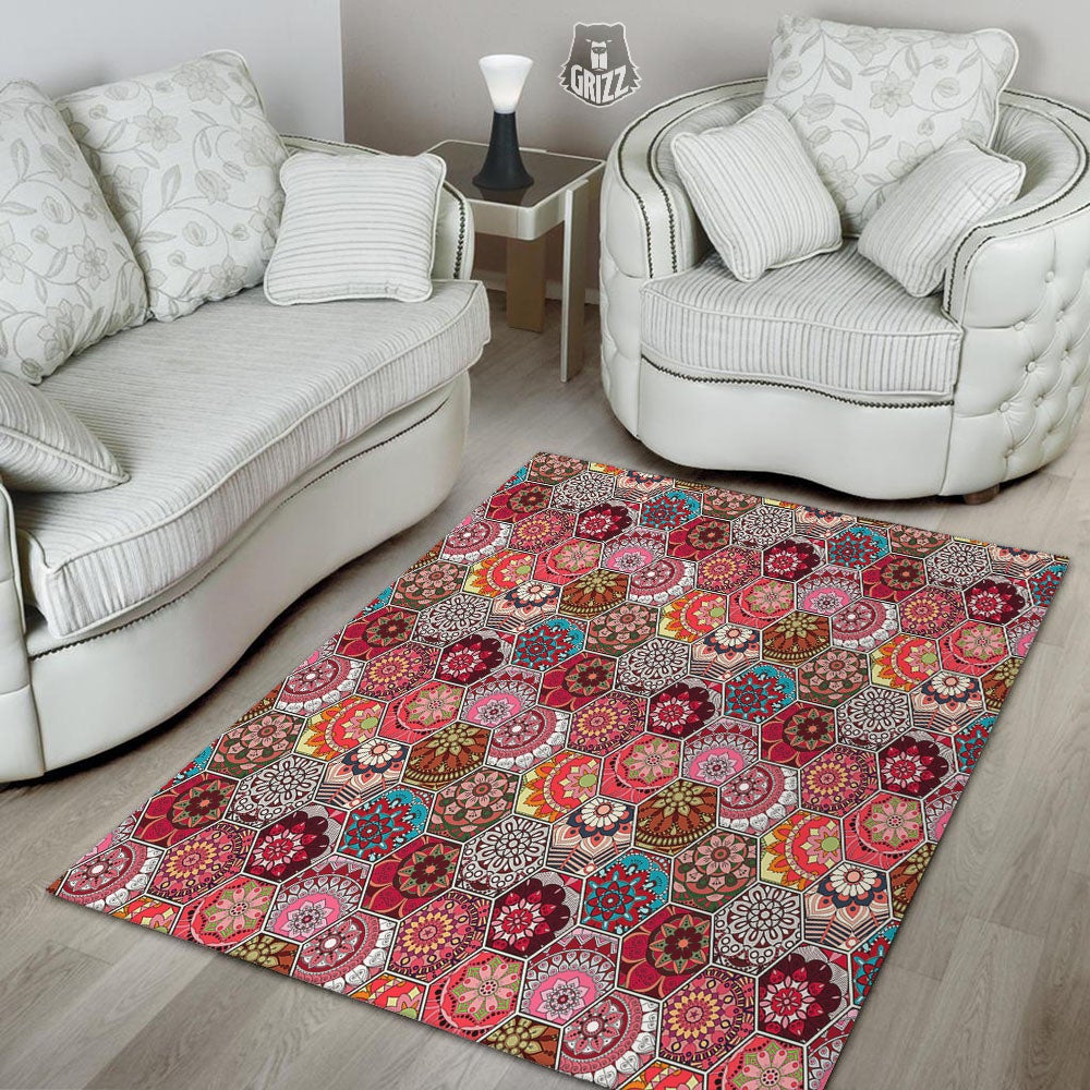 Patchwork Indian Print Pattern Floor Mat-grizzshop