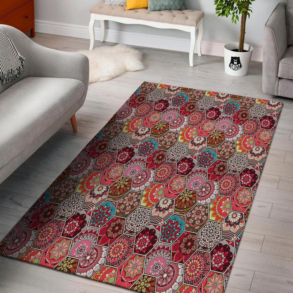 Patchwork Indian Print Pattern Floor Mat-grizzshop