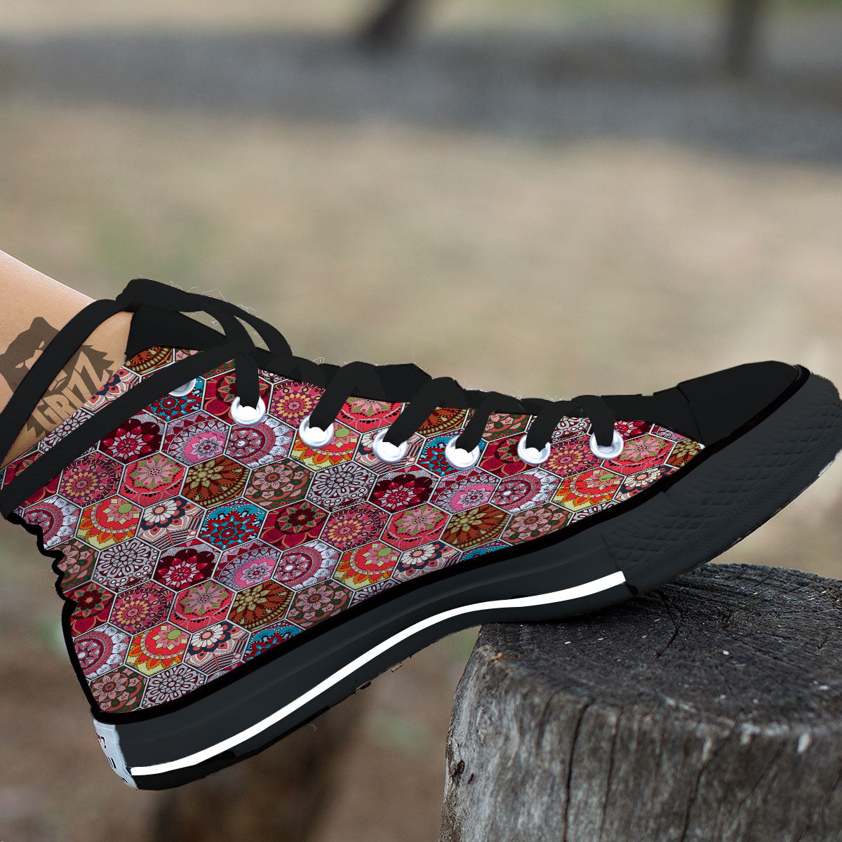 Patchwork Indian Print Pattern High Top Shoes-grizzshop