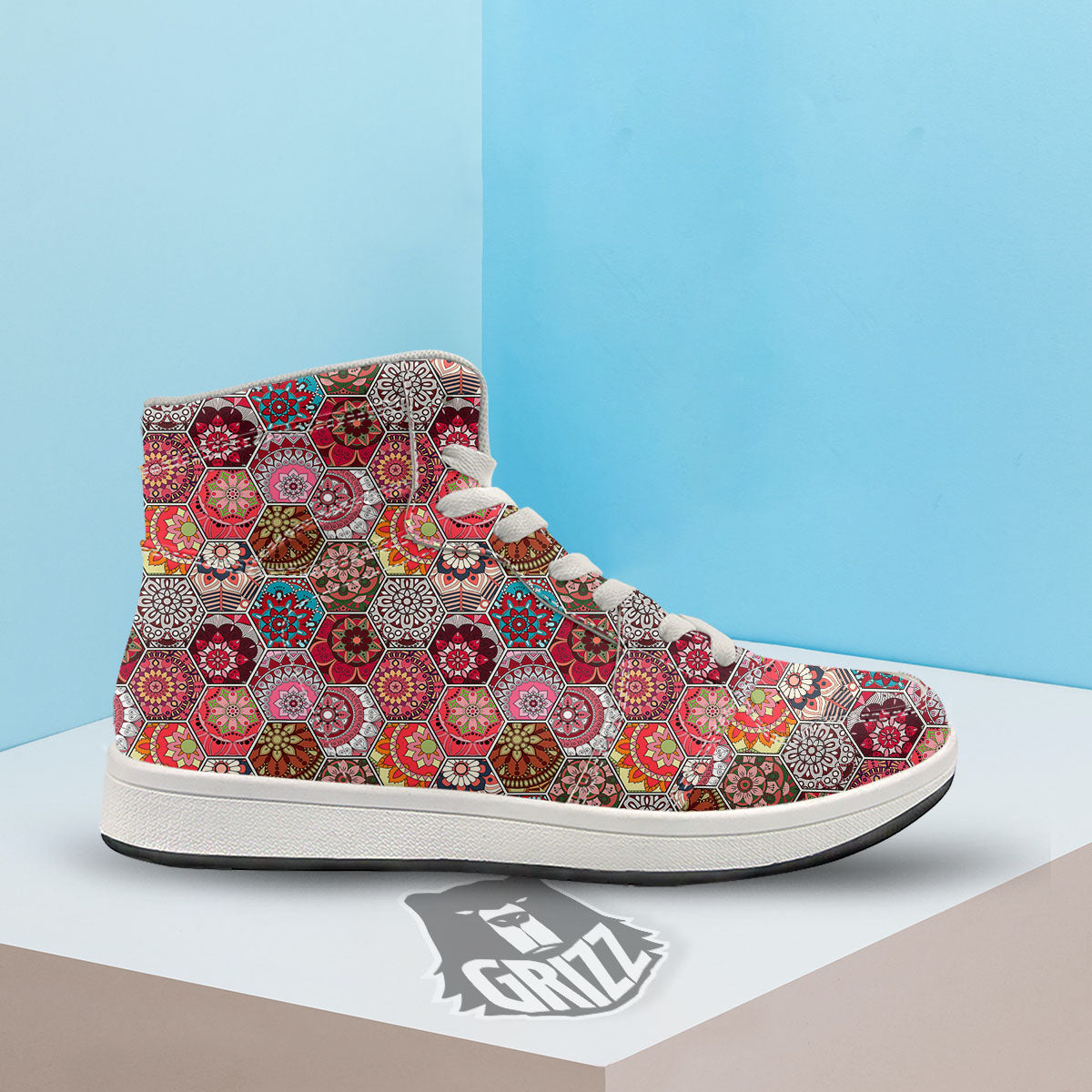 Patchwork Indian Print Pattern High Top Sneakers-grizzshop