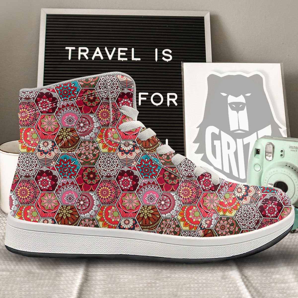 Patchwork Indian Print Pattern High Top Sneakers-grizzshop