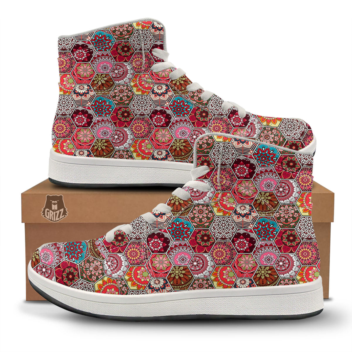 Patchwork Indian Print Pattern High Top Sneakers-grizzshop