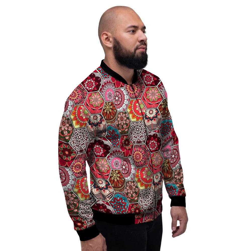 Patchwork Indian Print Pattern Men's Bomber Jacket-grizzshop