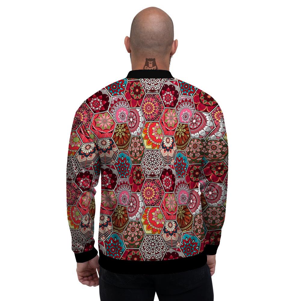 Patchwork Indian Print Pattern Men's Bomber Jacket-grizzshop
