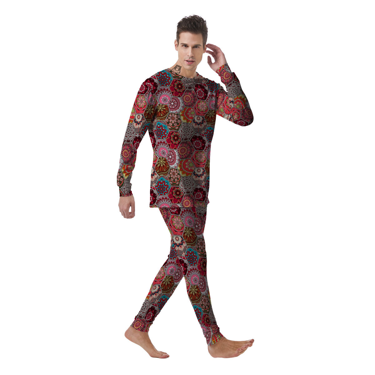 Patchwork Indian Print Pattern Men's Pajamas-grizzshop