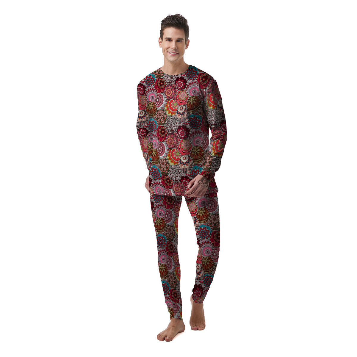 Patchwork Indian Print Pattern Men's Pajamas-grizzshop