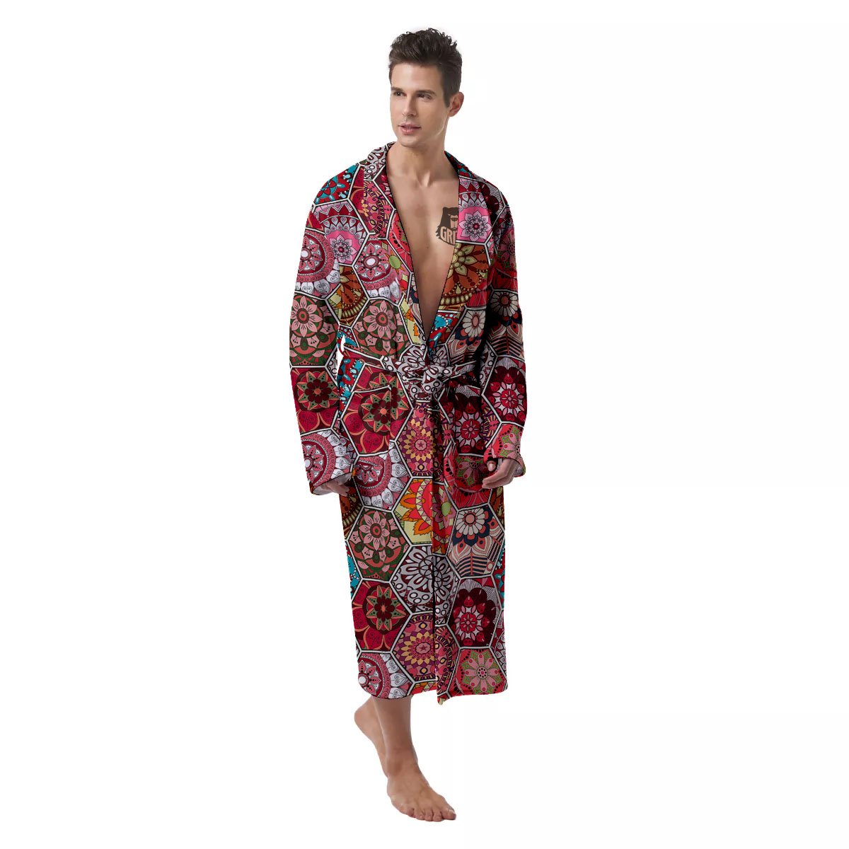 Patchwork Indian Print Pattern Men's Robe-grizzshop