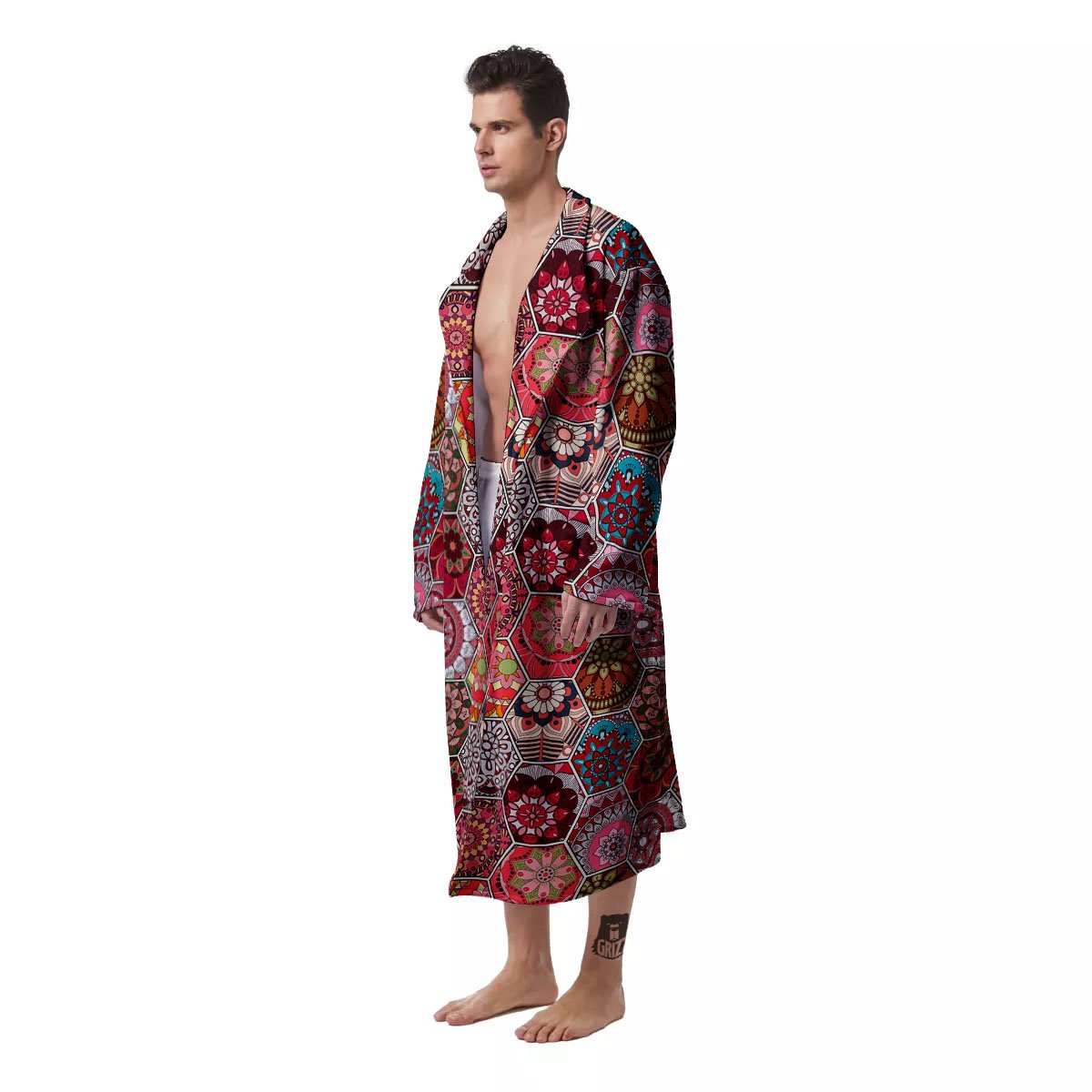 Patchwork Indian Print Pattern Men's Robe-grizzshop