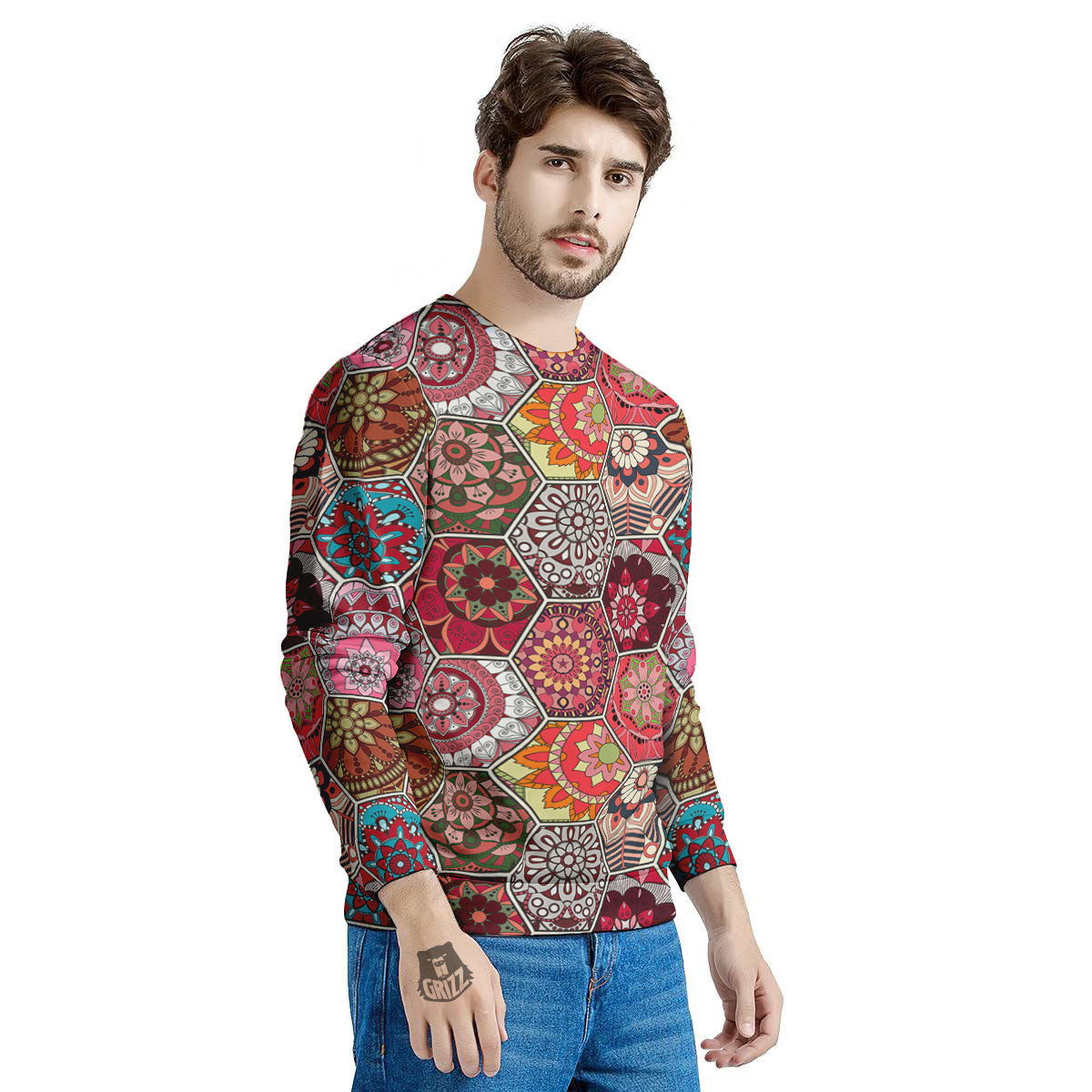 Patchwork Indian Print Pattern Men's Sweatshirt-grizzshop