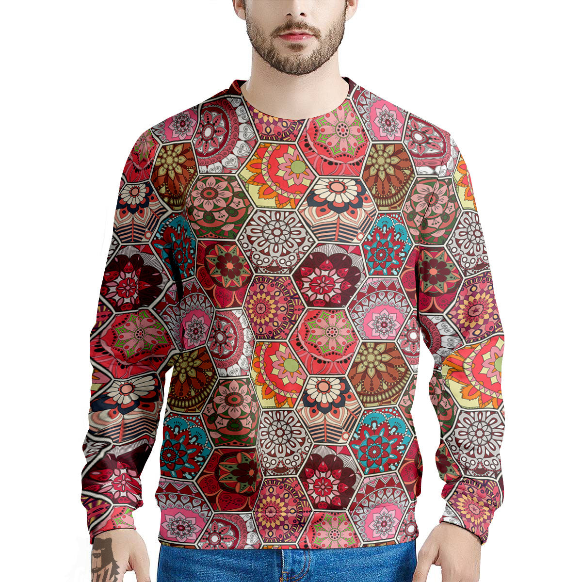 Patchwork Indian Print Pattern Men's Sweatshirt-grizzshop