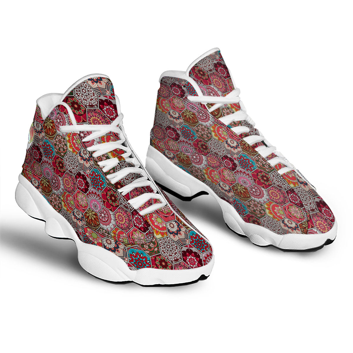 Patchwork Indian Print Pattern White Basketball Shoes-grizzshop