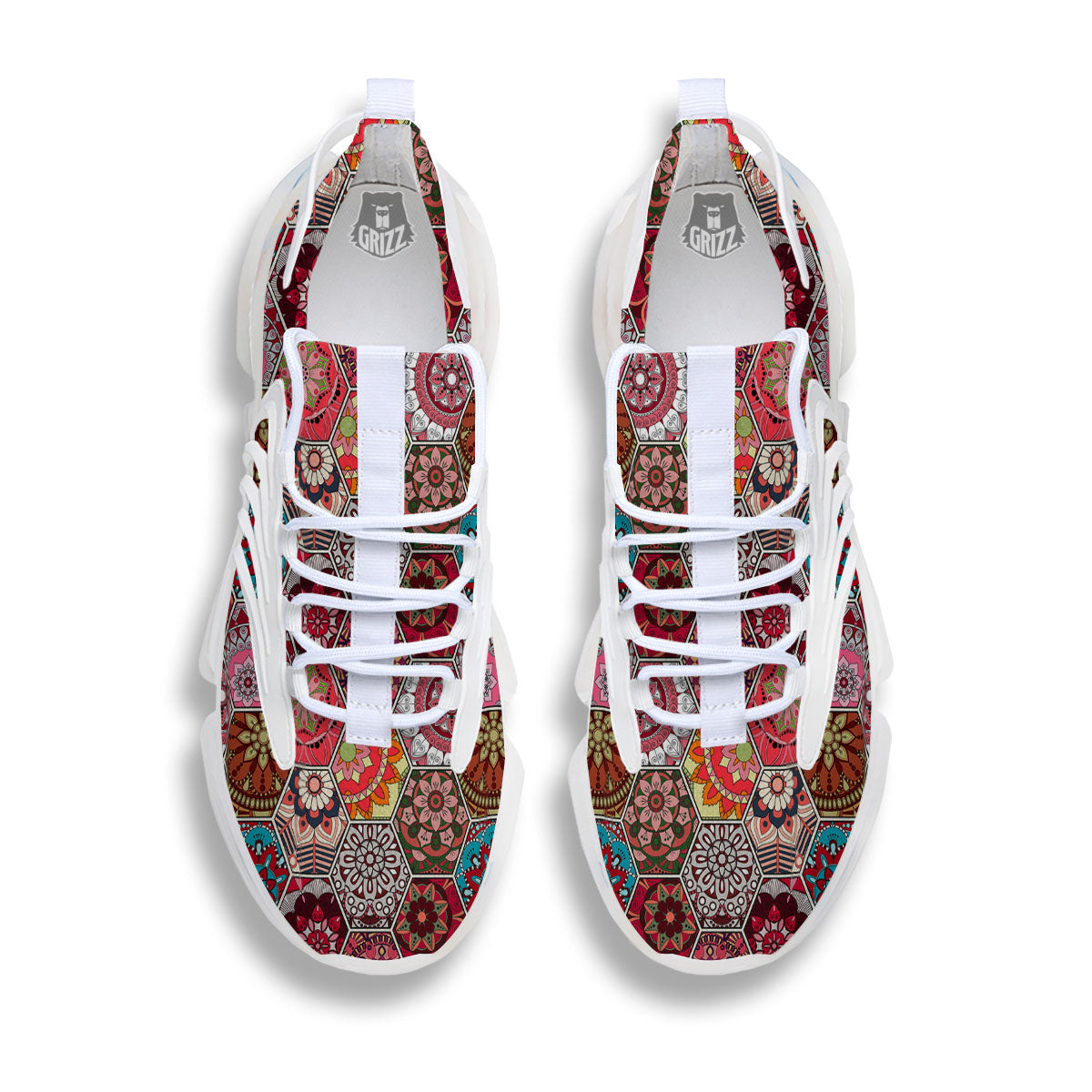 Patchwork Indian Print Pattern White Gym Shoes-grizzshop