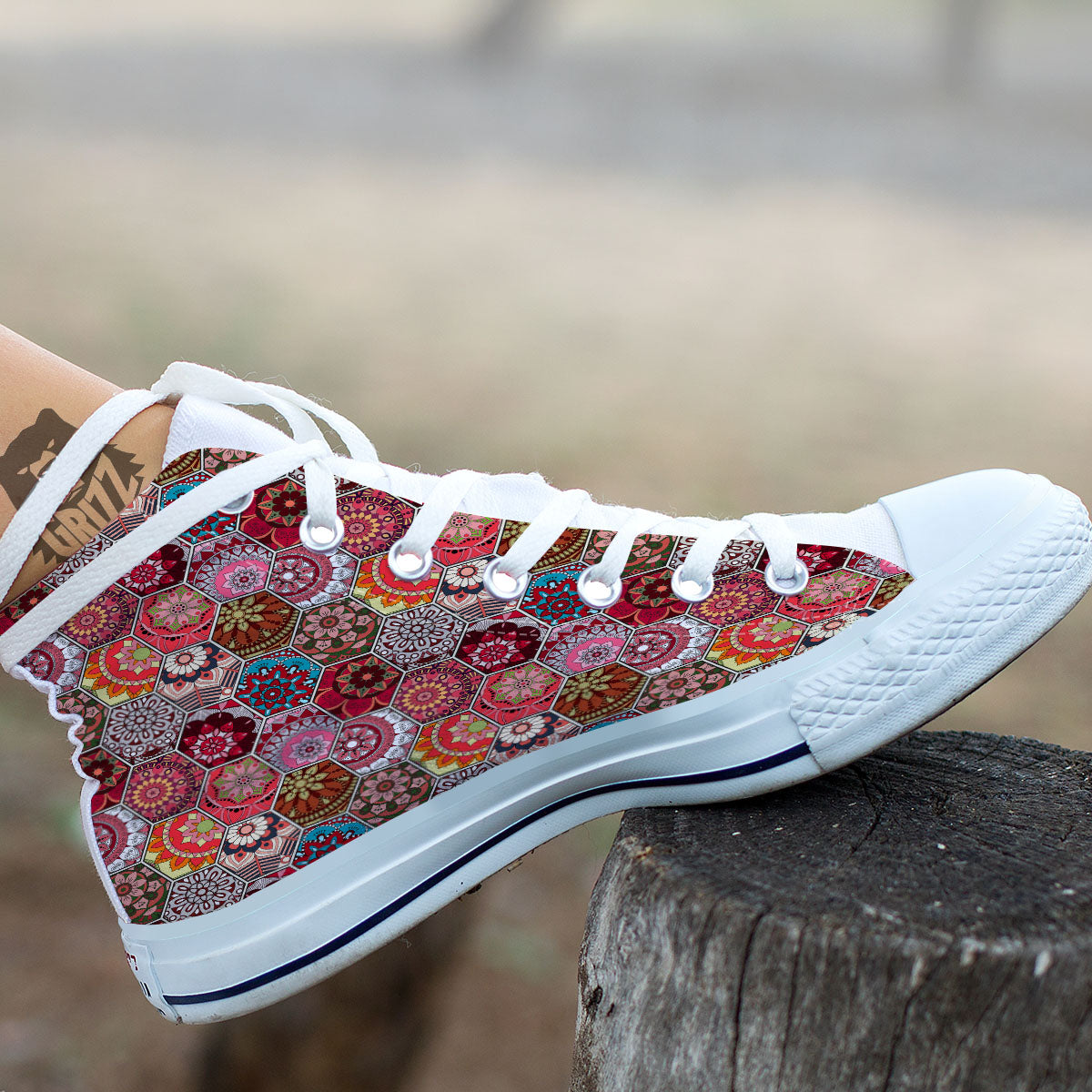 Patchwork Indian Print Pattern White High Top Shoes-grizzshop