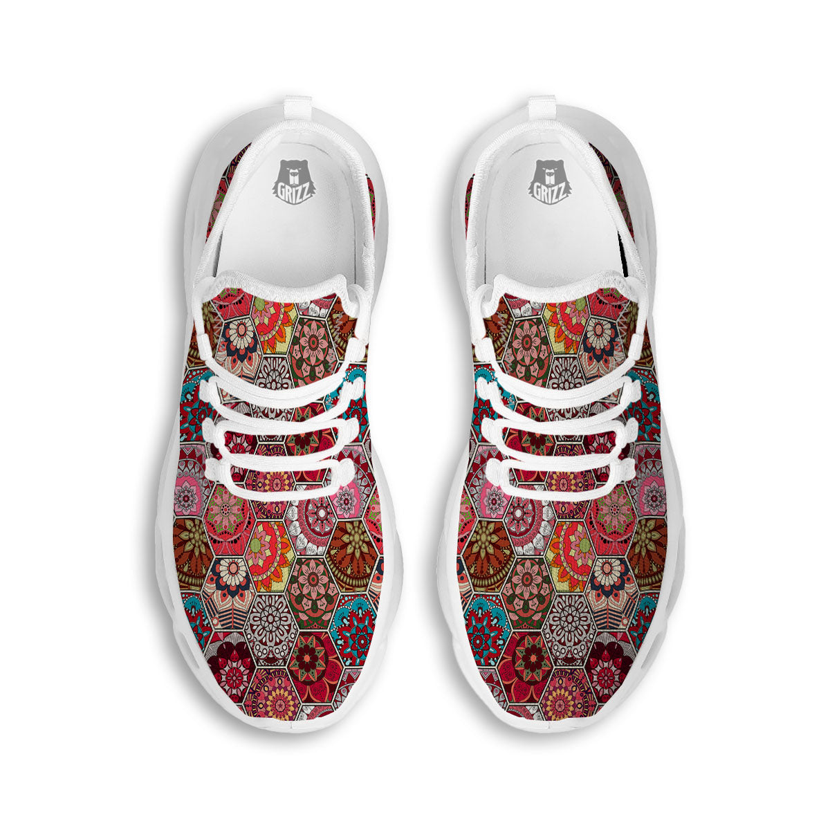 Patchwork Indian Print Pattern White Running Shoes-grizzshop