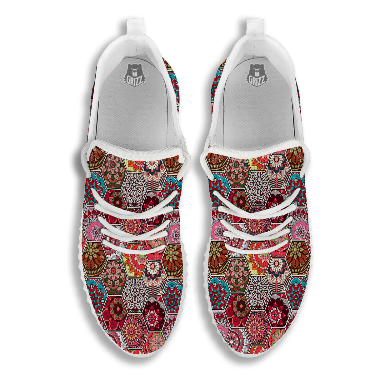 Patchwork Indian Print Pattern White Walking Shoes-grizzshop