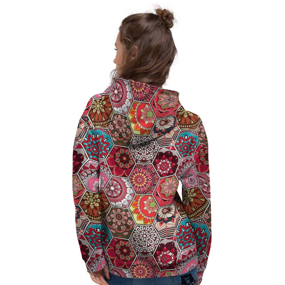 Patchwork Indian Print Pattern Women's Hoodie-grizzshop