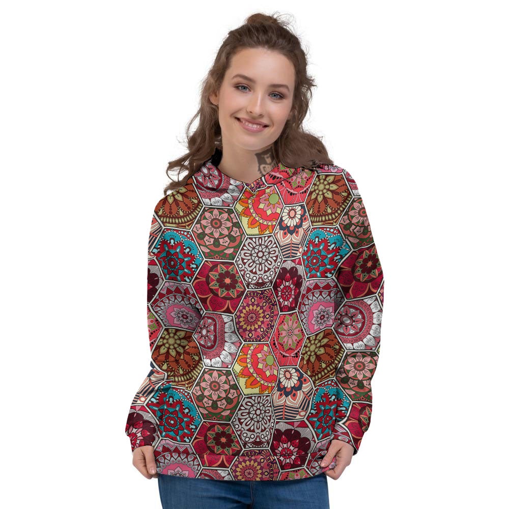 Patchwork Indian Print Pattern Women's Hoodie-grizzshop