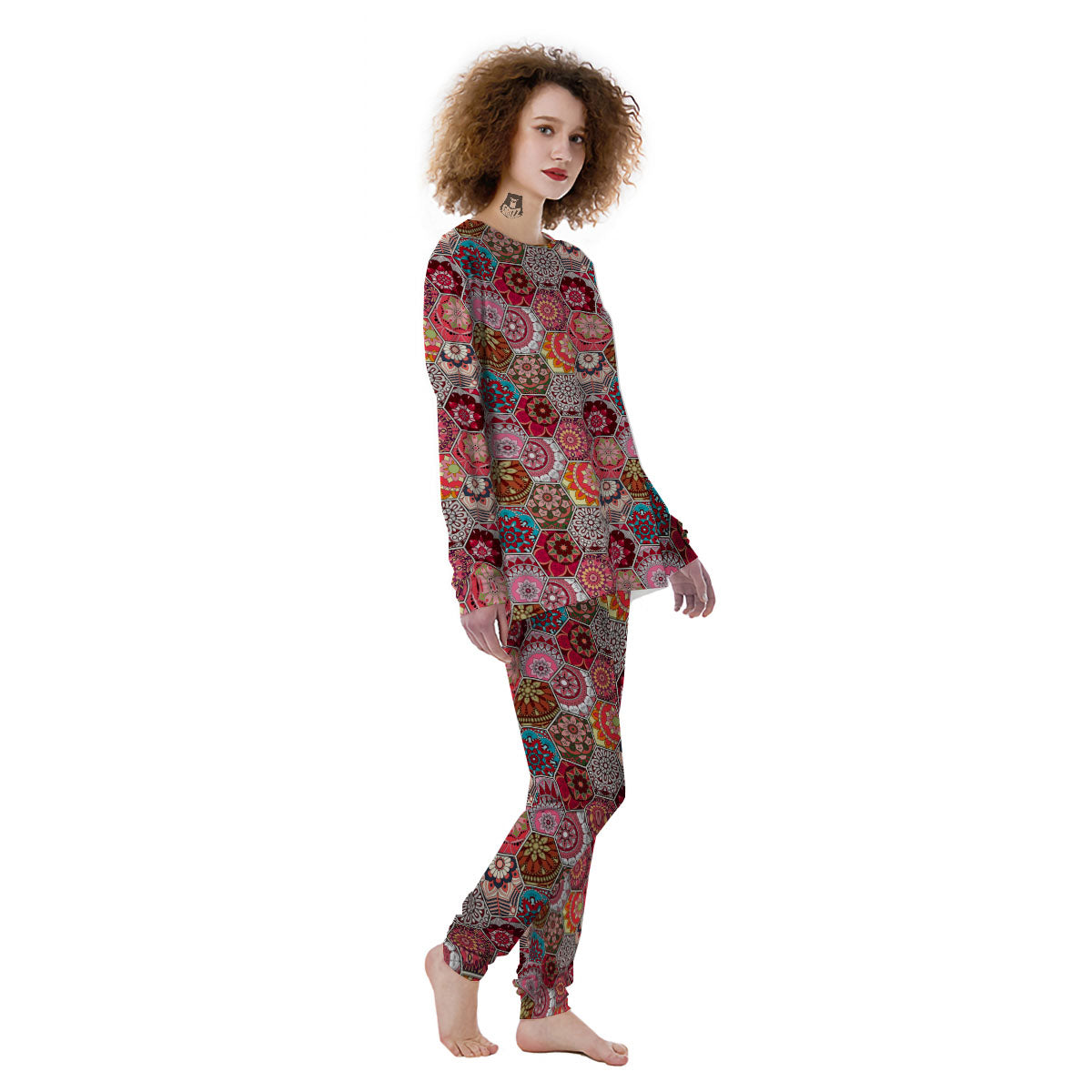 Patchwork Indian Print Pattern Women's Pajamas-grizzshop