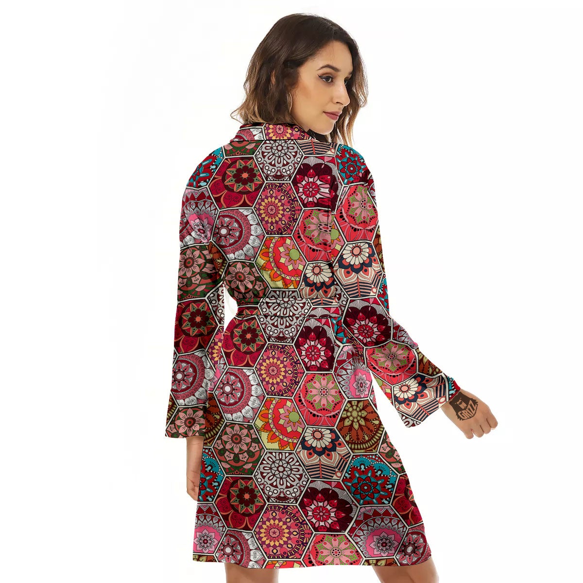 Patchwork Indian Print Pattern Women's Robe-grizzshop