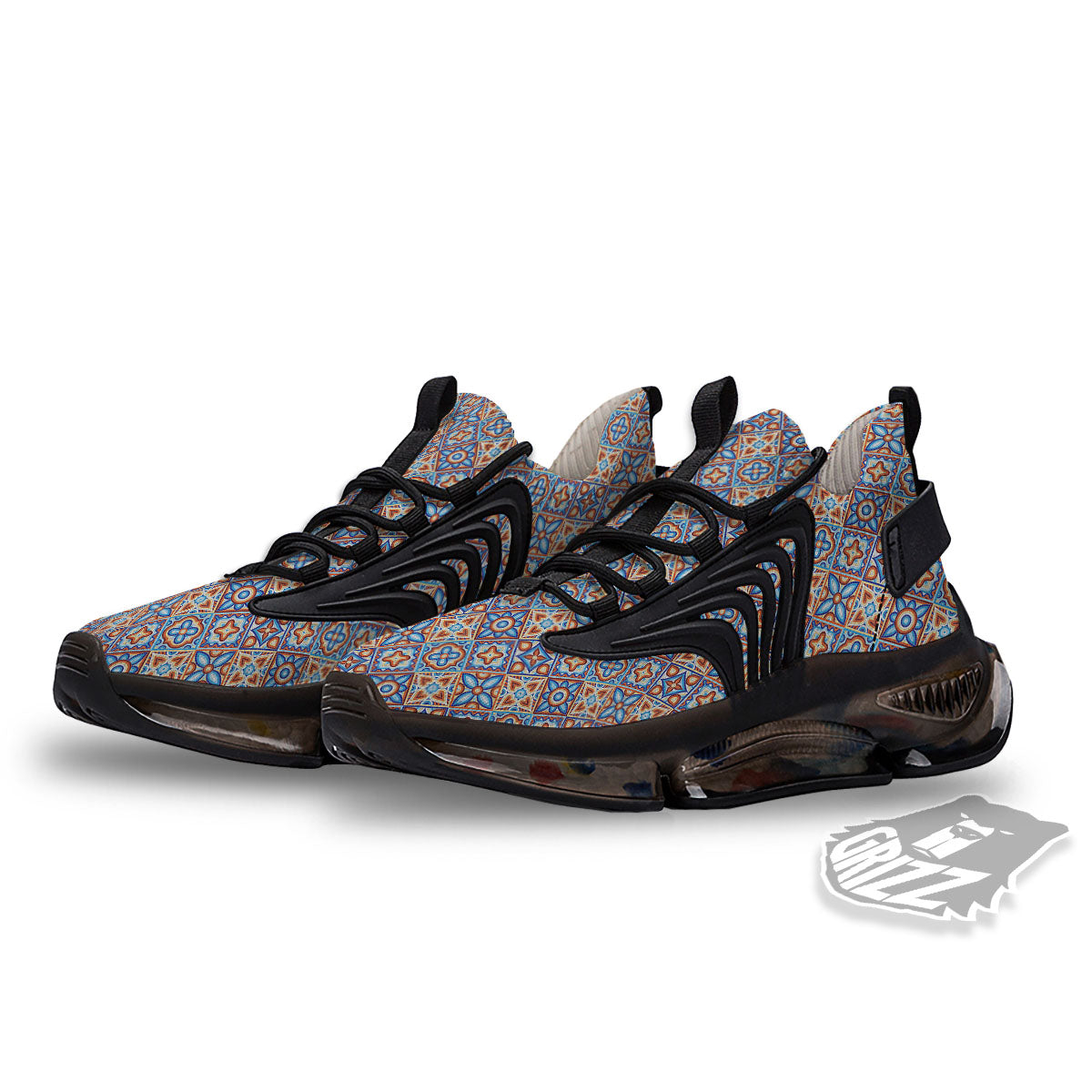 Patchwork Mosaic Print Pattern Black Gym Shoes-grizzshop