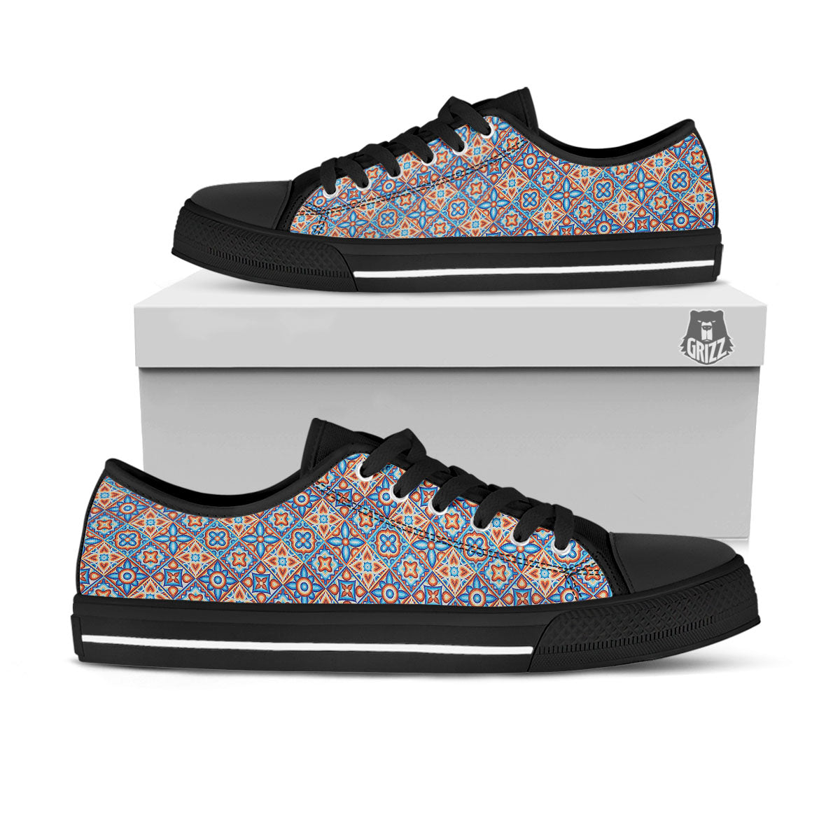Patchwork Mosaic Print Pattern Black Low Top Shoes-grizzshop