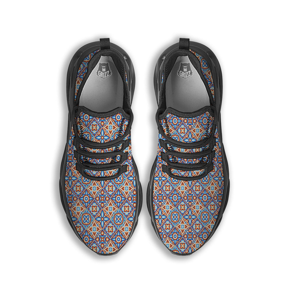 Patchwork Mosaic Print Pattern Black Running Shoes-grizzshop