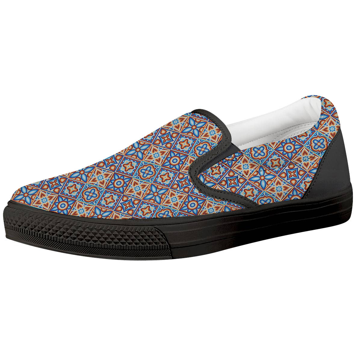 Patchwork Mosaic Print Pattern Black Slip On Shoes-grizzshop