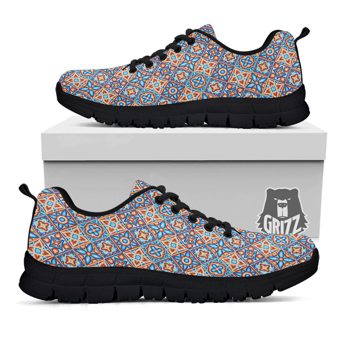 Patchwork Mosaic Print Pattern Black Sneaker-grizzshop