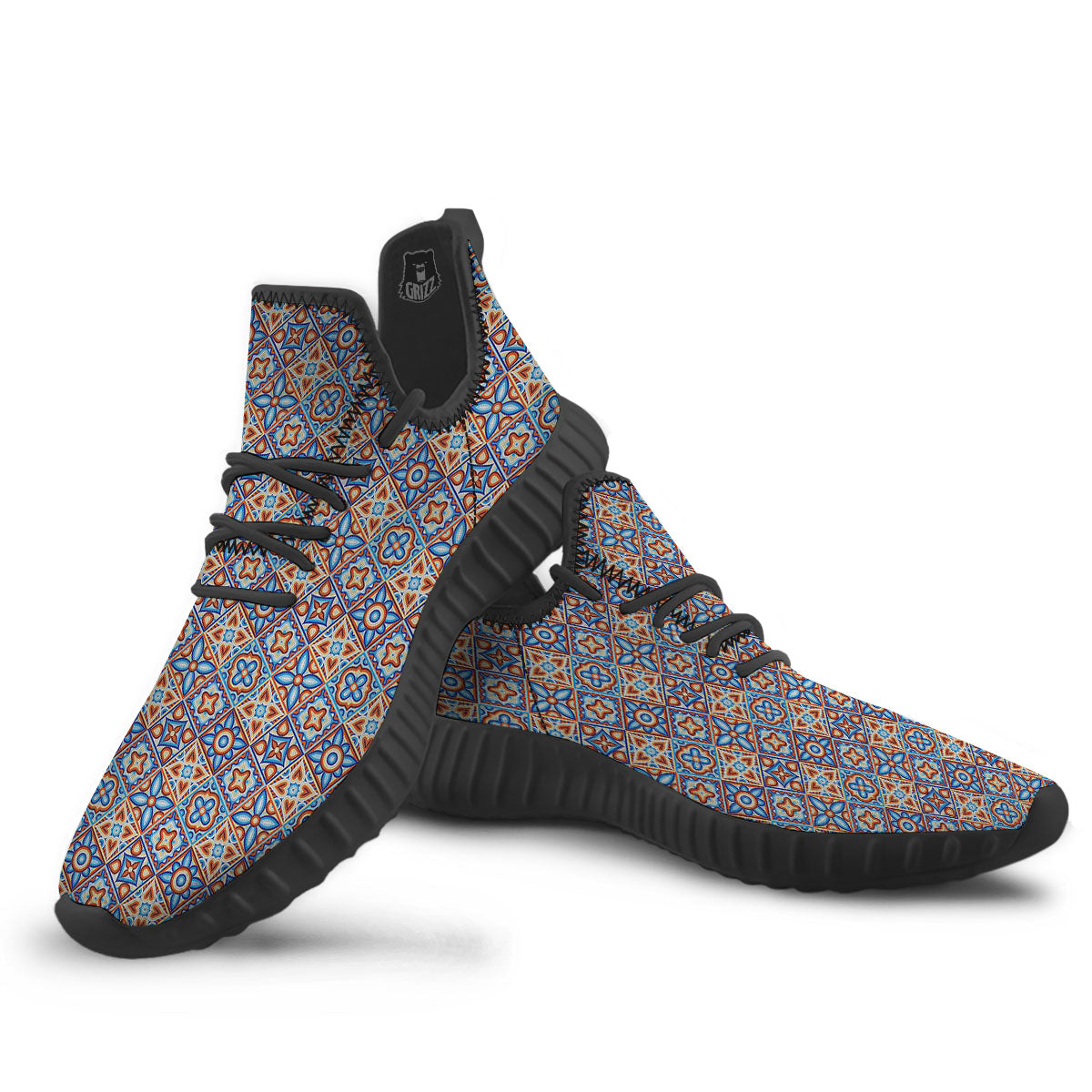 Patchwork Mosaic Print Pattern Black Walking Shoes-grizzshop