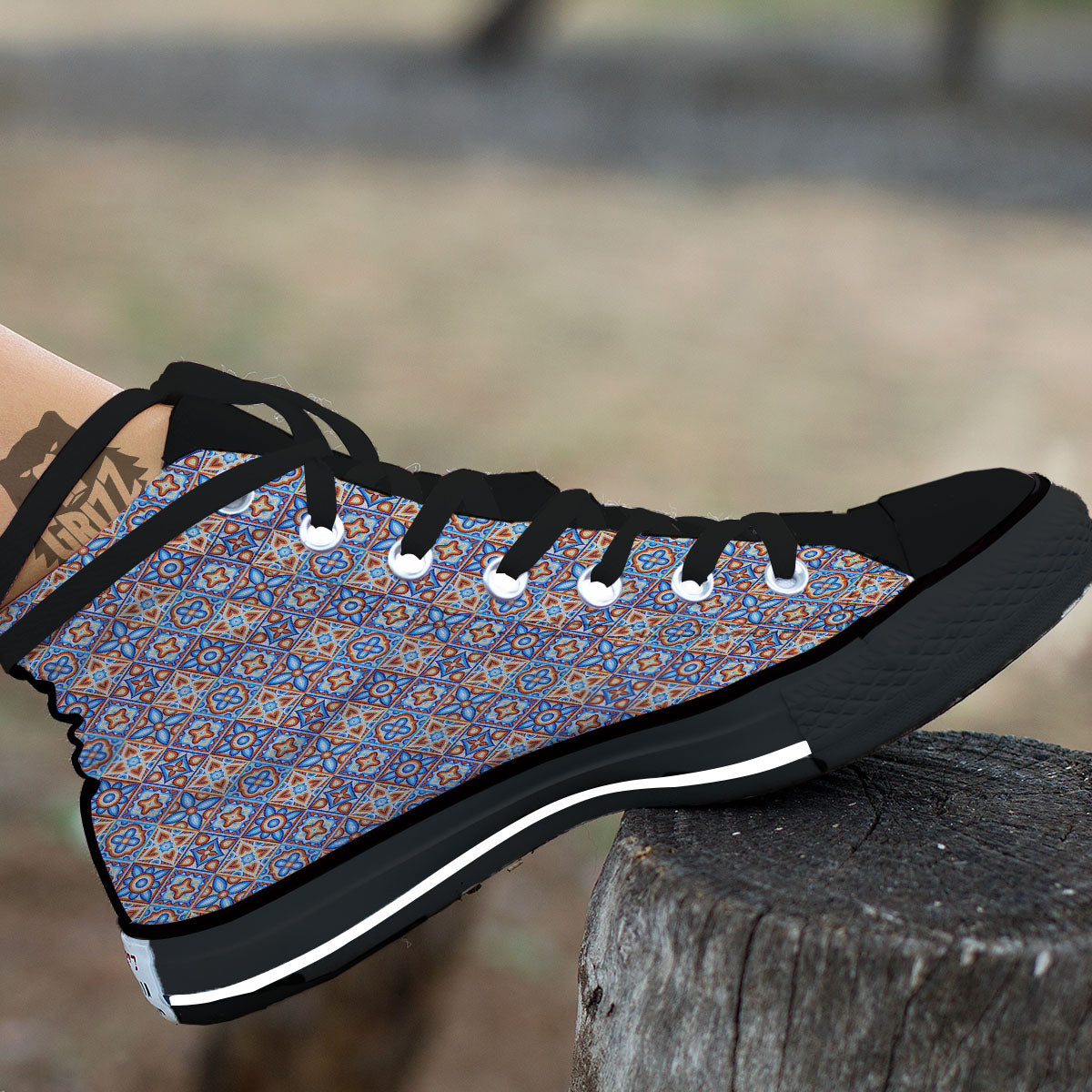 Patchwork Mosaic Print Pattern High Top Shoes-grizzshop