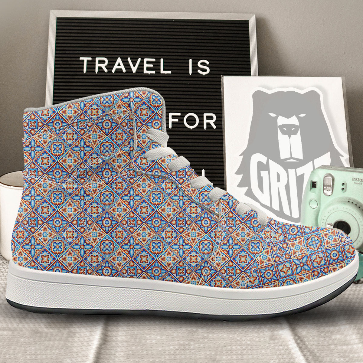 Patchwork Mosaic Print Pattern High Top Sneakers-grizzshop