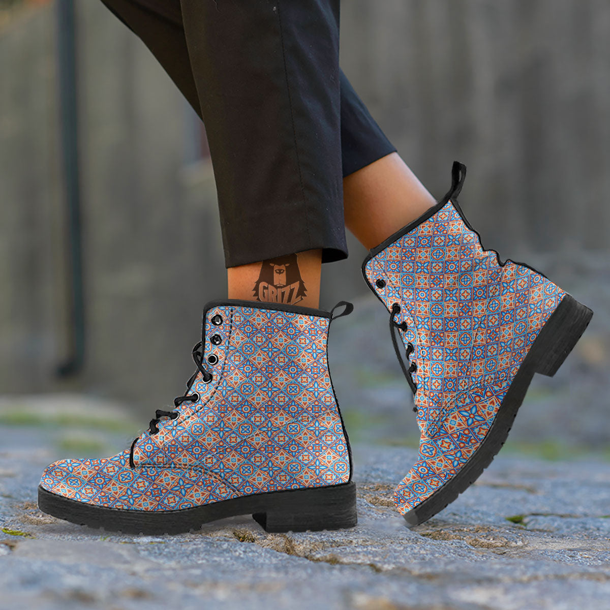 Patchwork Mosaic Print Pattern Leather Boots-grizzshop