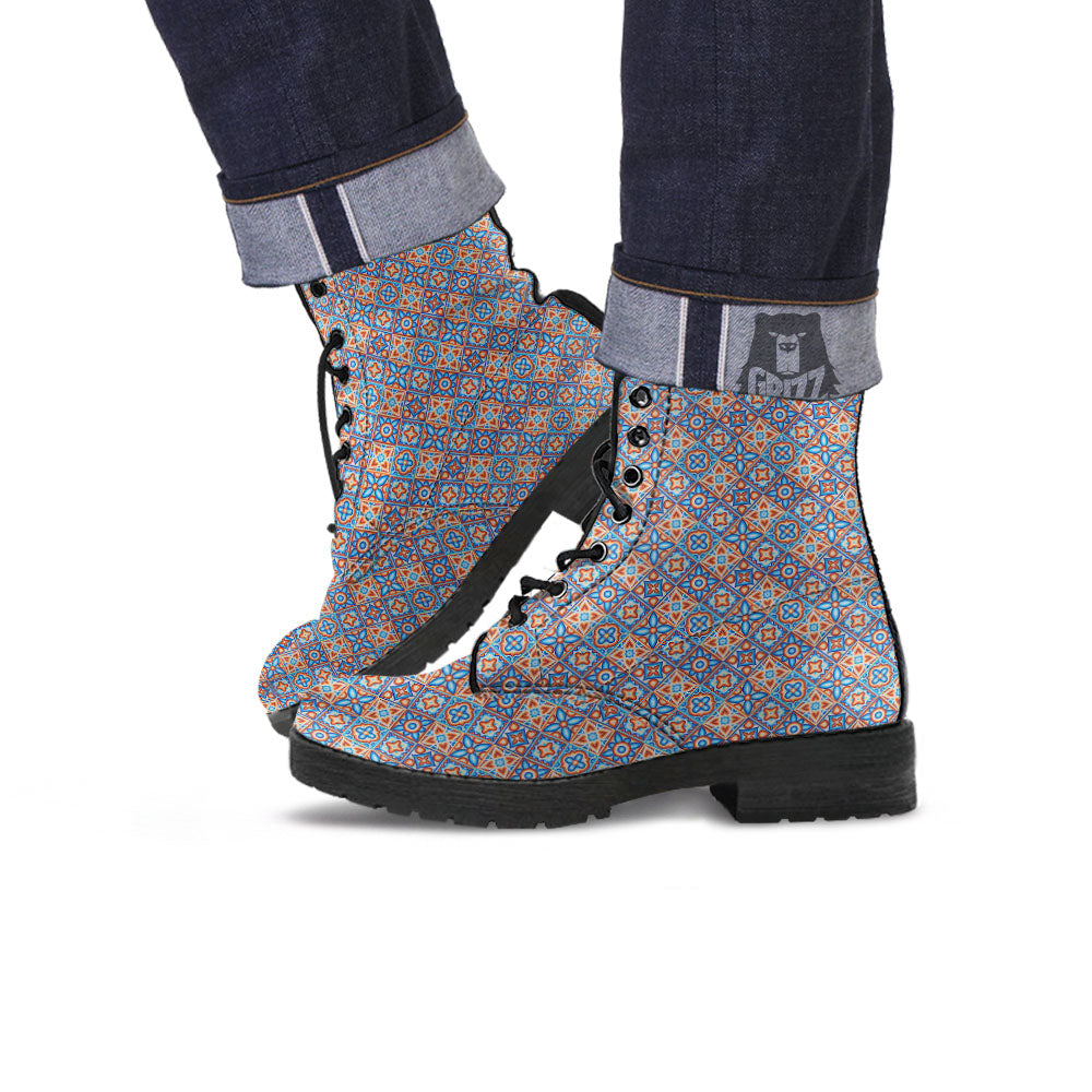 Patchwork Mosaic Print Pattern Leather Boots-grizzshop