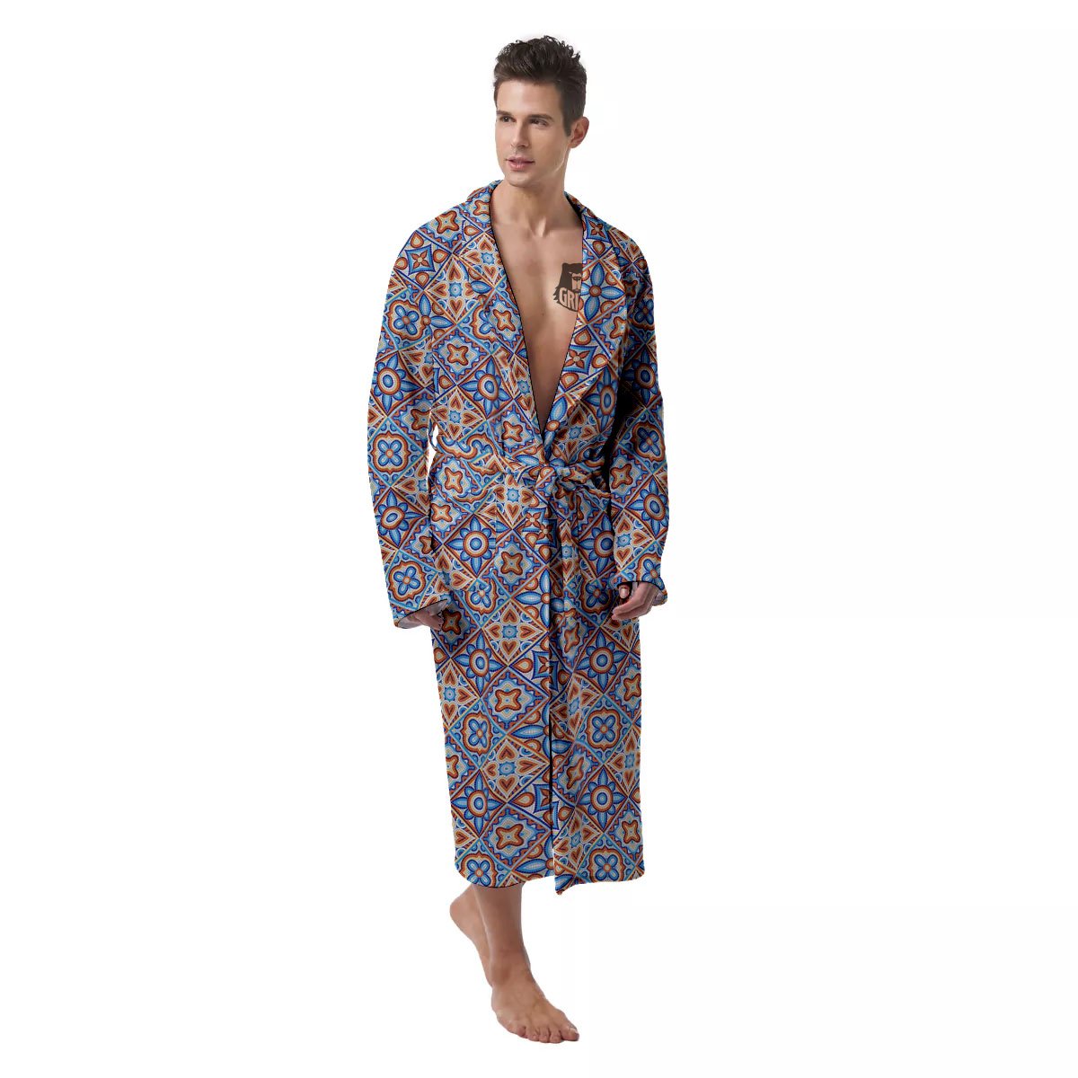 Patchwork Mosaic Print Pattern Men's Robe-grizzshop