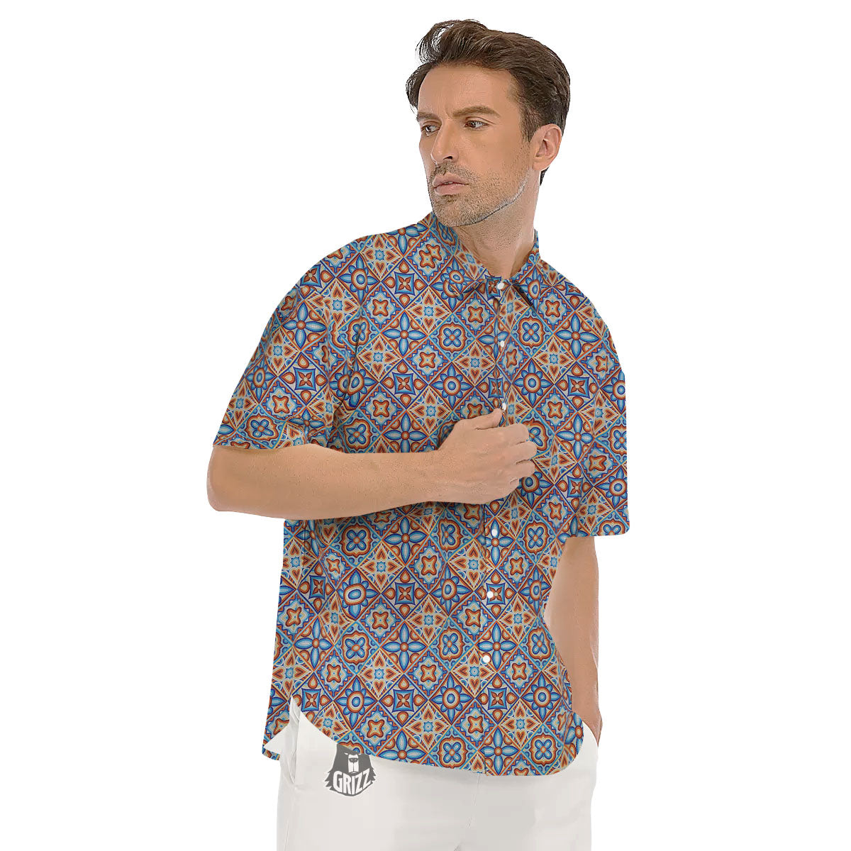 Patchwork Mosaic Print Pattern Men's Short Sleeve Shirts-grizzshop