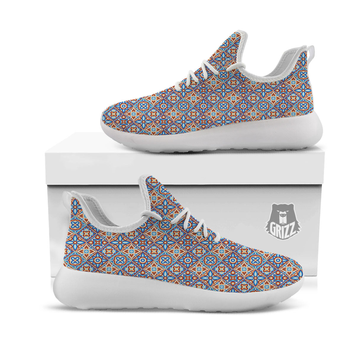 Patchwork Mosaic Print Pattern White Athletic Shoes-grizzshop