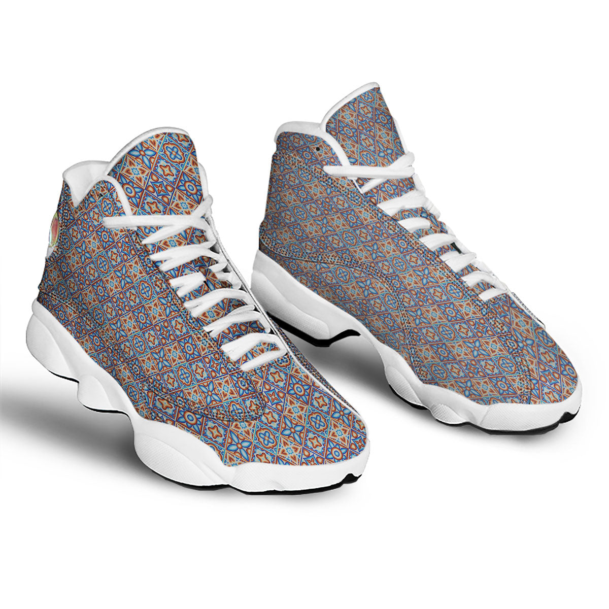 Patchwork Mosaic Print Pattern White Basketball Shoes-grizzshop