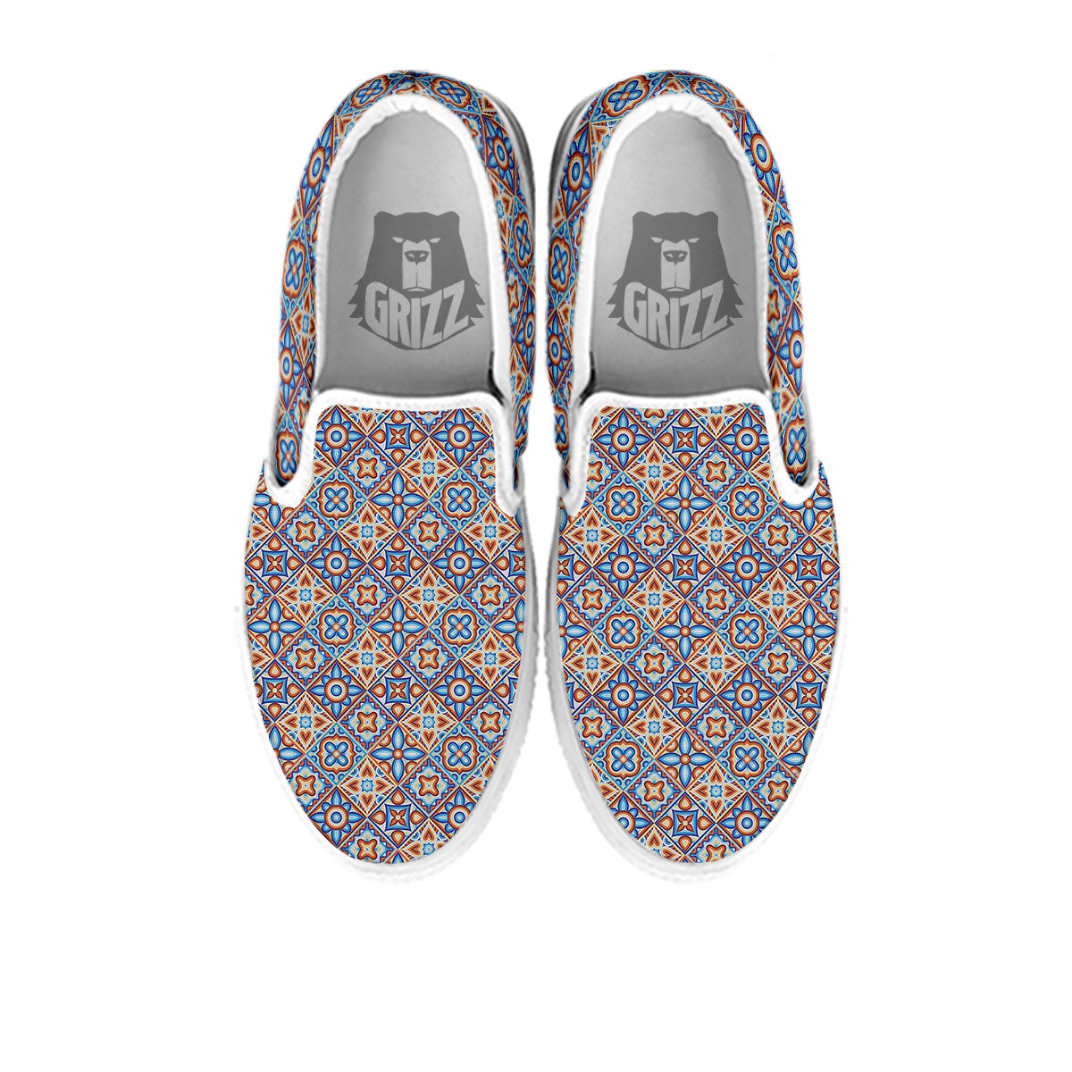 Patchwork Mosaic Print Pattern White Slip On Shoes-grizzshop