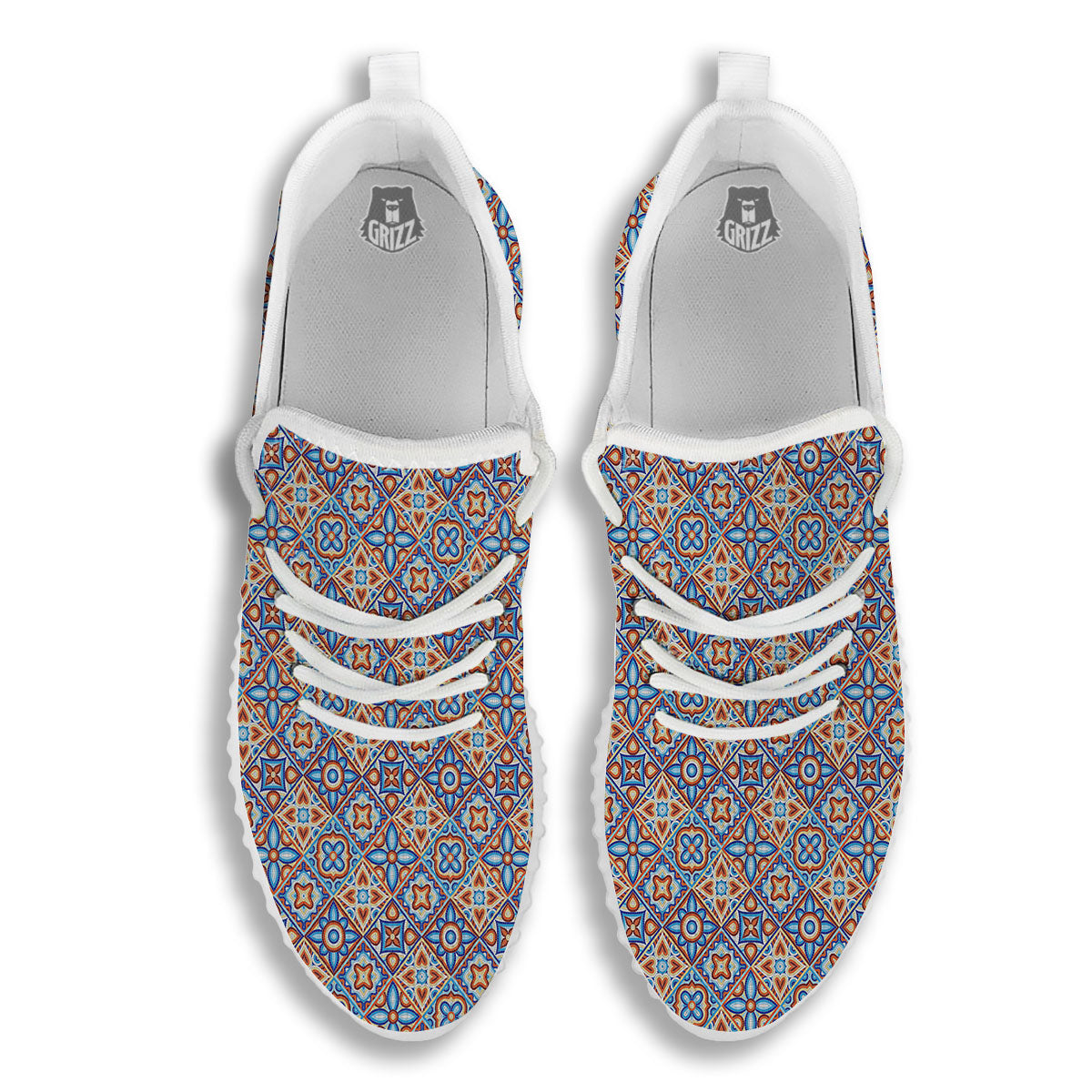 Patchwork Mosaic Print Pattern White Walking Shoes-grizzshop