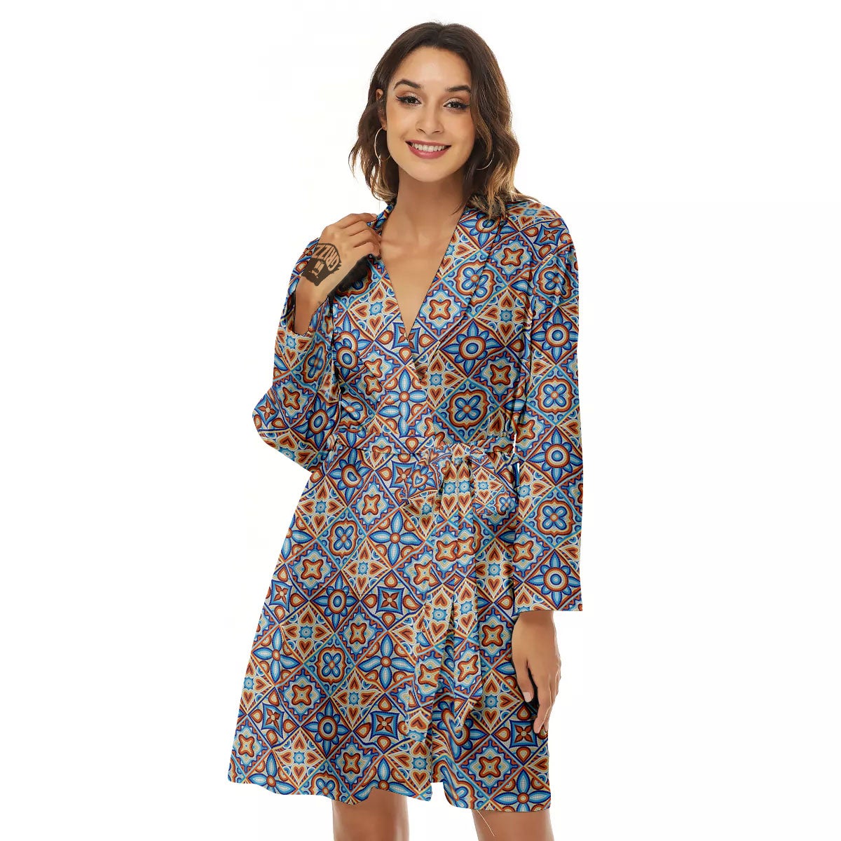 Patchwork Mosaic Print Pattern Women's Robe-grizzshop