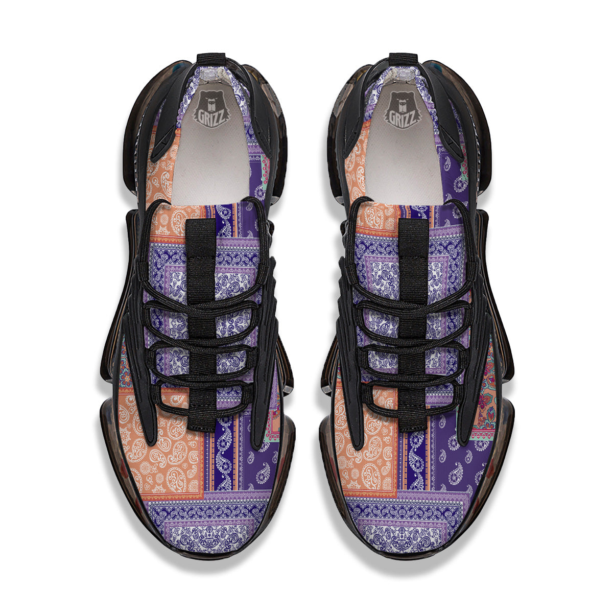 Patchwork Paisley Blue And Orange Print Pattern Black Gym Shoes-grizzshop