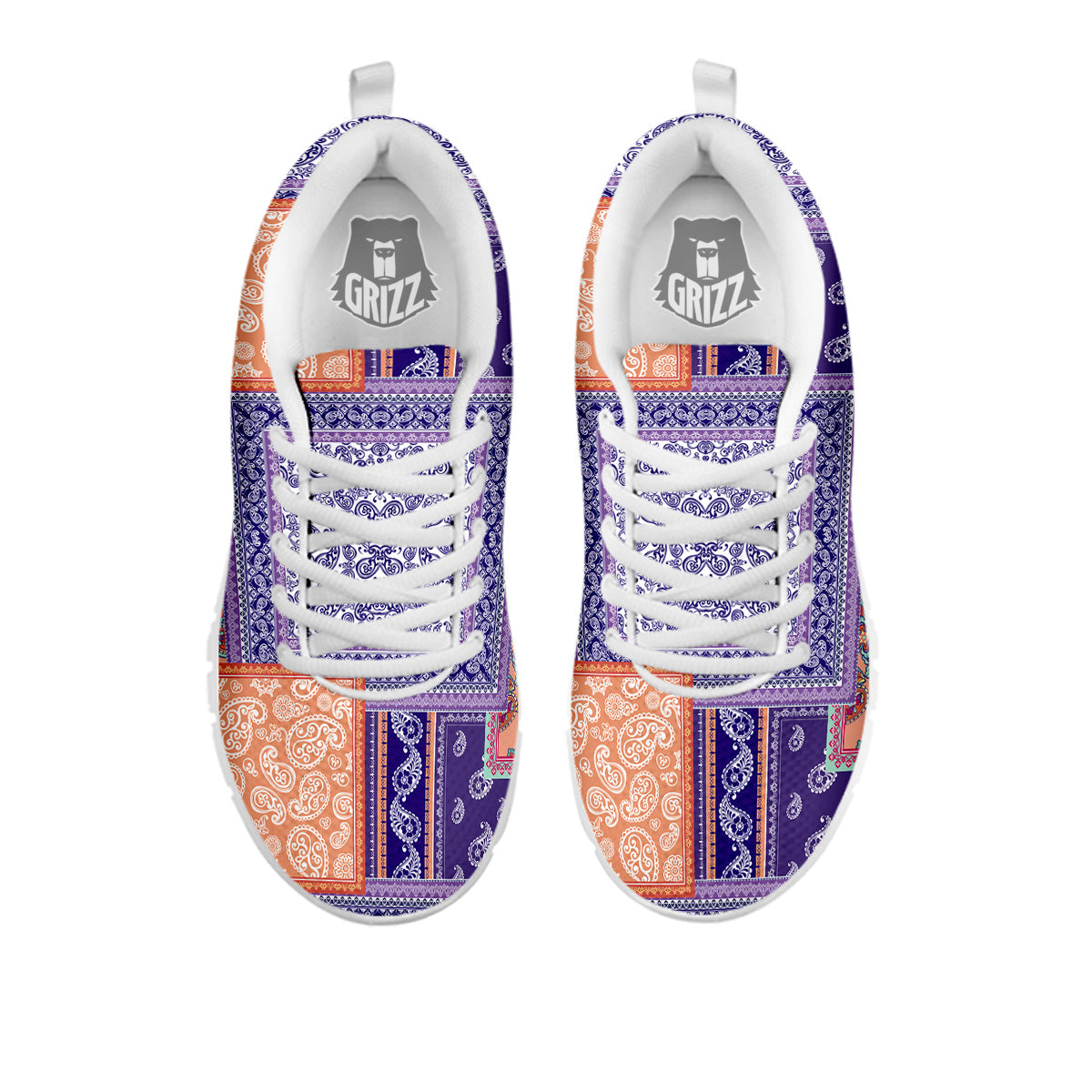 Patchwork Paisley Blue And Orange Print Pattern White Sneaker-grizzshop