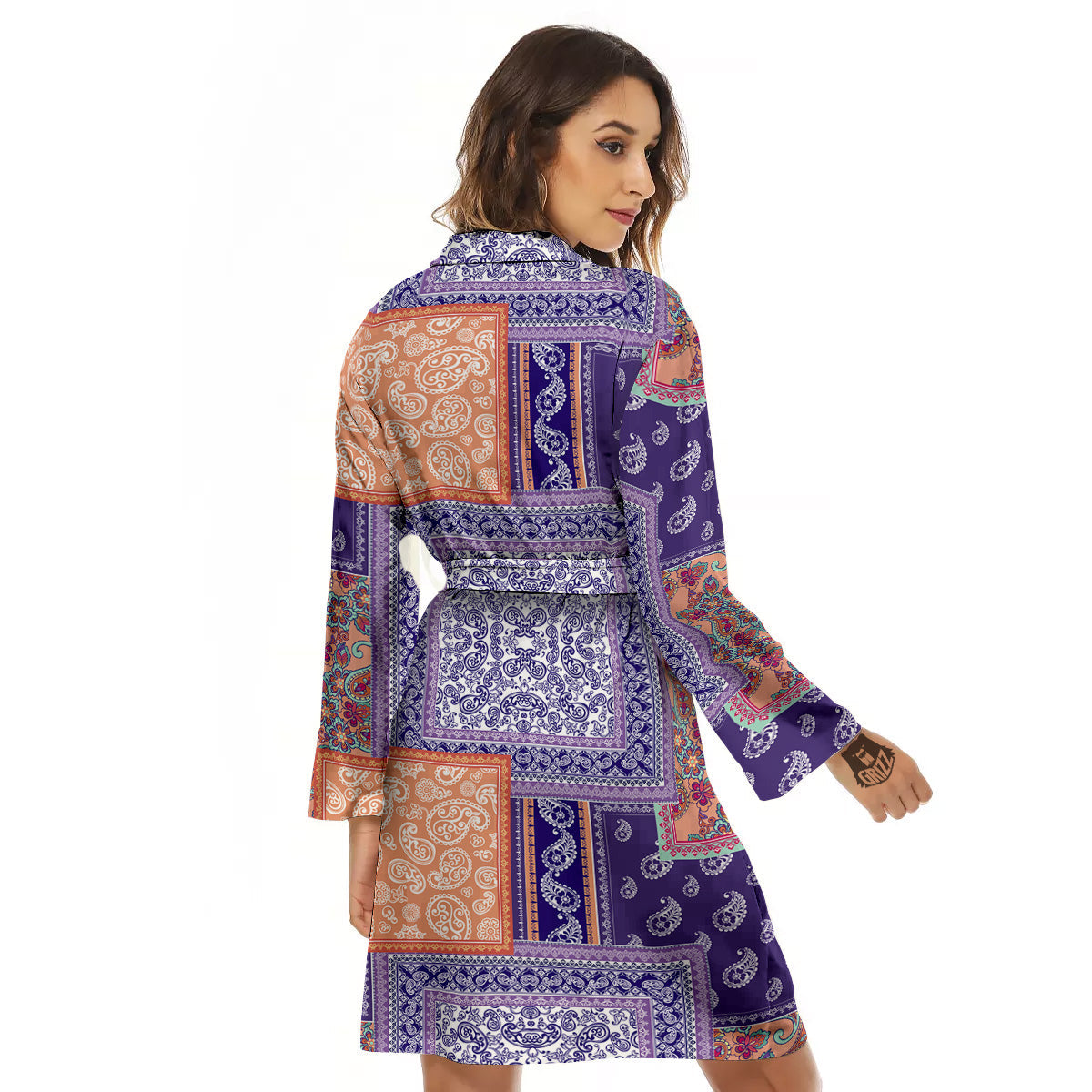 Patchwork Paisley Blue And Orange Print Pattern Women's Robe-grizzshop