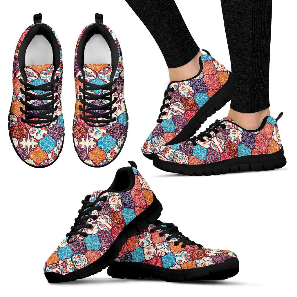 Patchwork Pattern Print Black Sneaker Shoes For Men Women-grizzshop