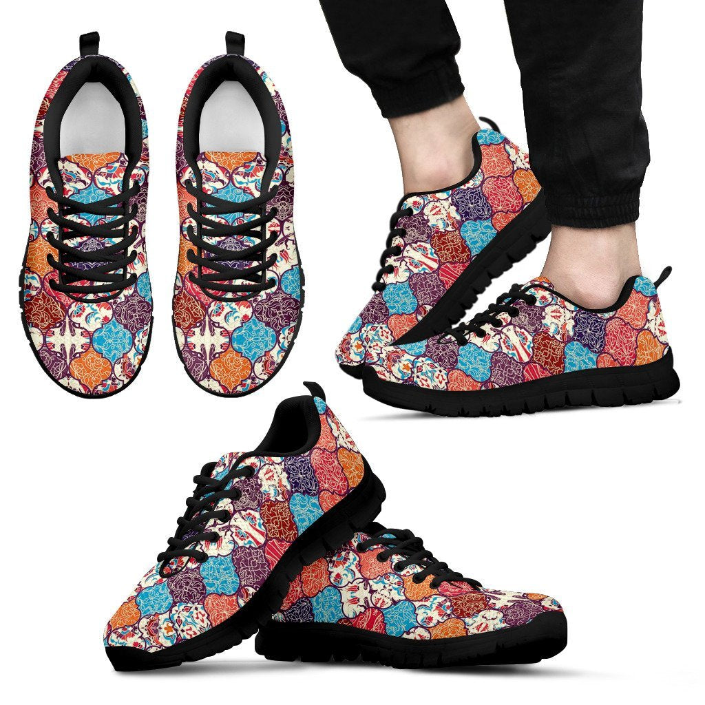 Patchwork Pattern Print Black Sneaker Shoes For Men Women-grizzshop
