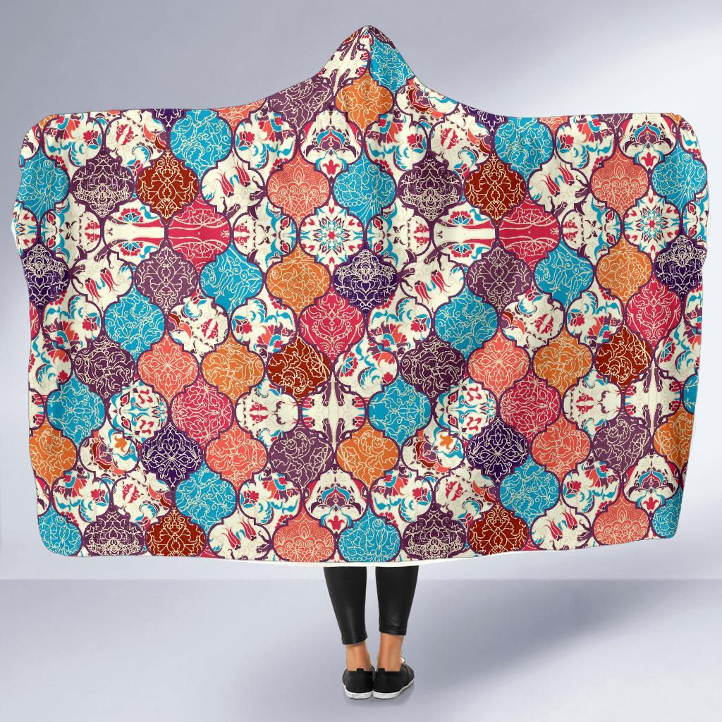 Patchwork Pattern Print Hooded Blanket-grizzshop