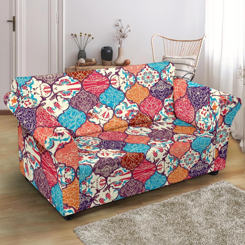 Patchwork Pattern Print Loveseat Cover-grizzshop