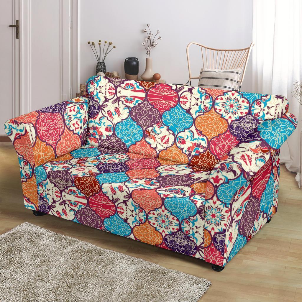 Patchwork Pattern Print Loveseat Cover-grizzshop