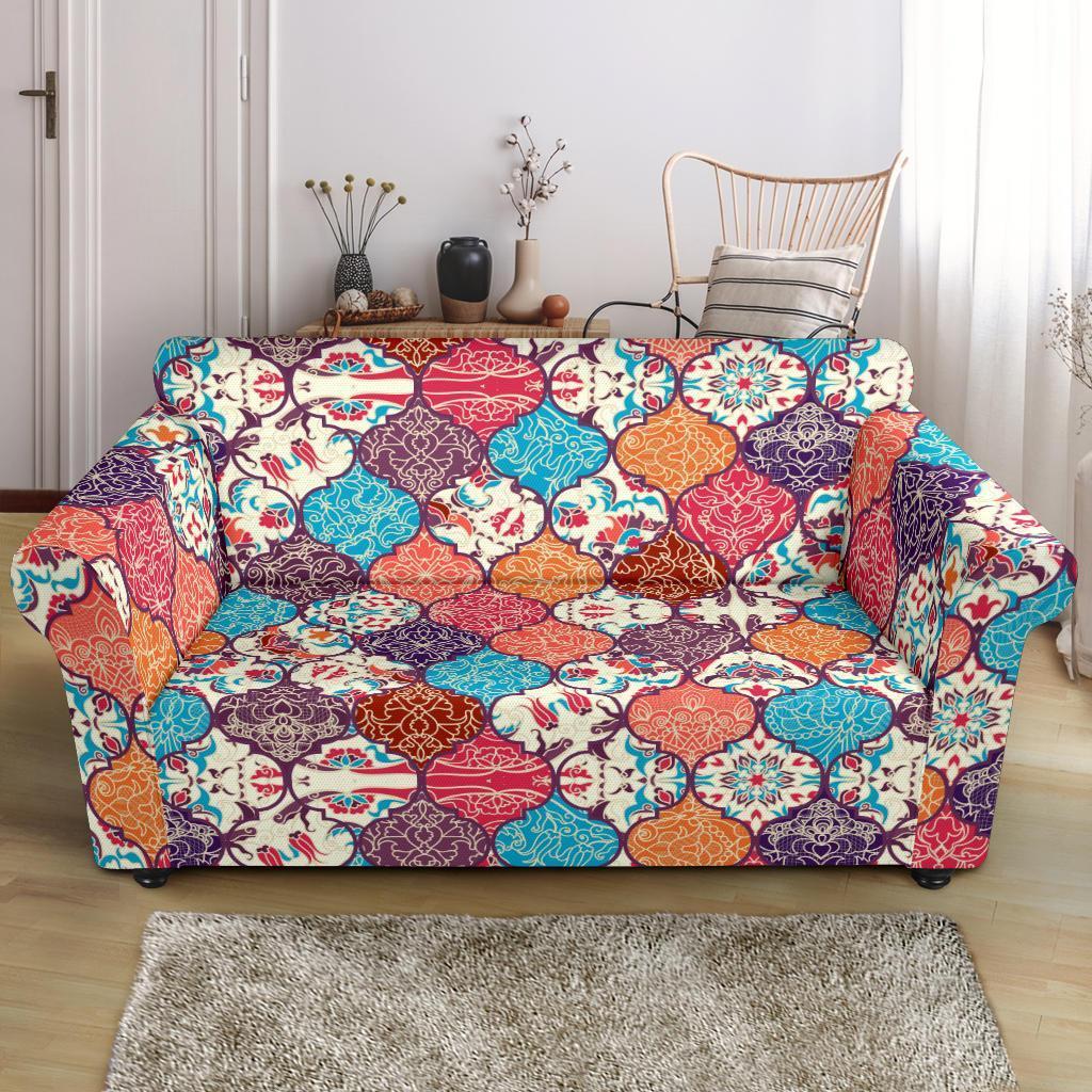 Patchwork Pattern Print Loveseat Cover-grizzshop