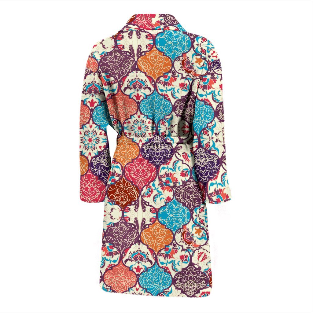 Patchwork Pattern Print Men Long Robe-grizzshop